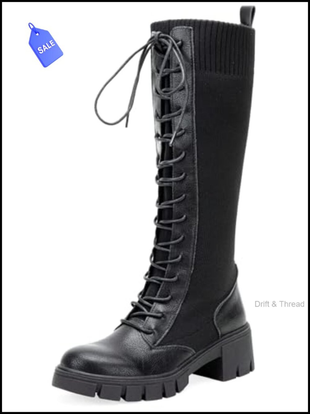 Women's Chunky Platform Knee High Lace Up Combat Boots